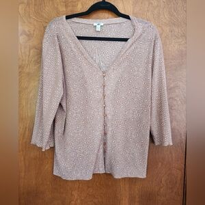 J. Jill Blouse Button Brown Floral Lightweight Sheer V-Neck 3/4 Sleeve Top